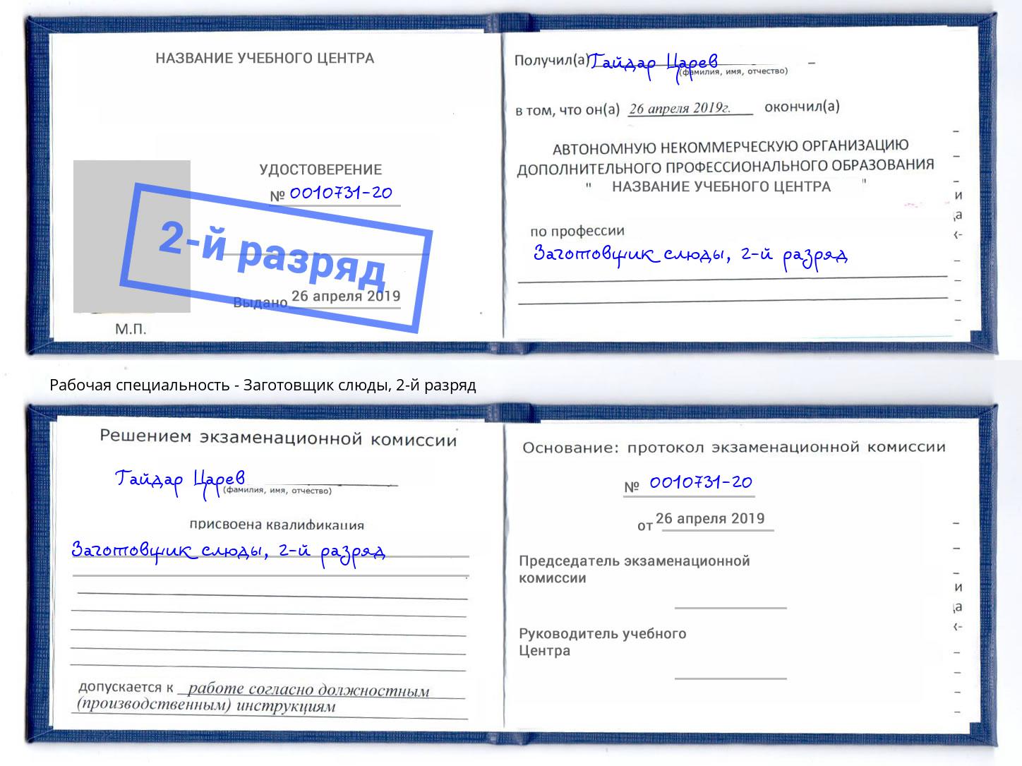корочка 2-й разряд Заготовщик слюды Ульяновск